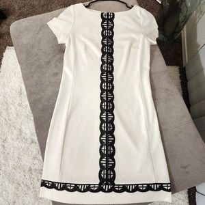 Donna Morgan White Sheath Dress with Black Trim Summer Spring Sophistica…